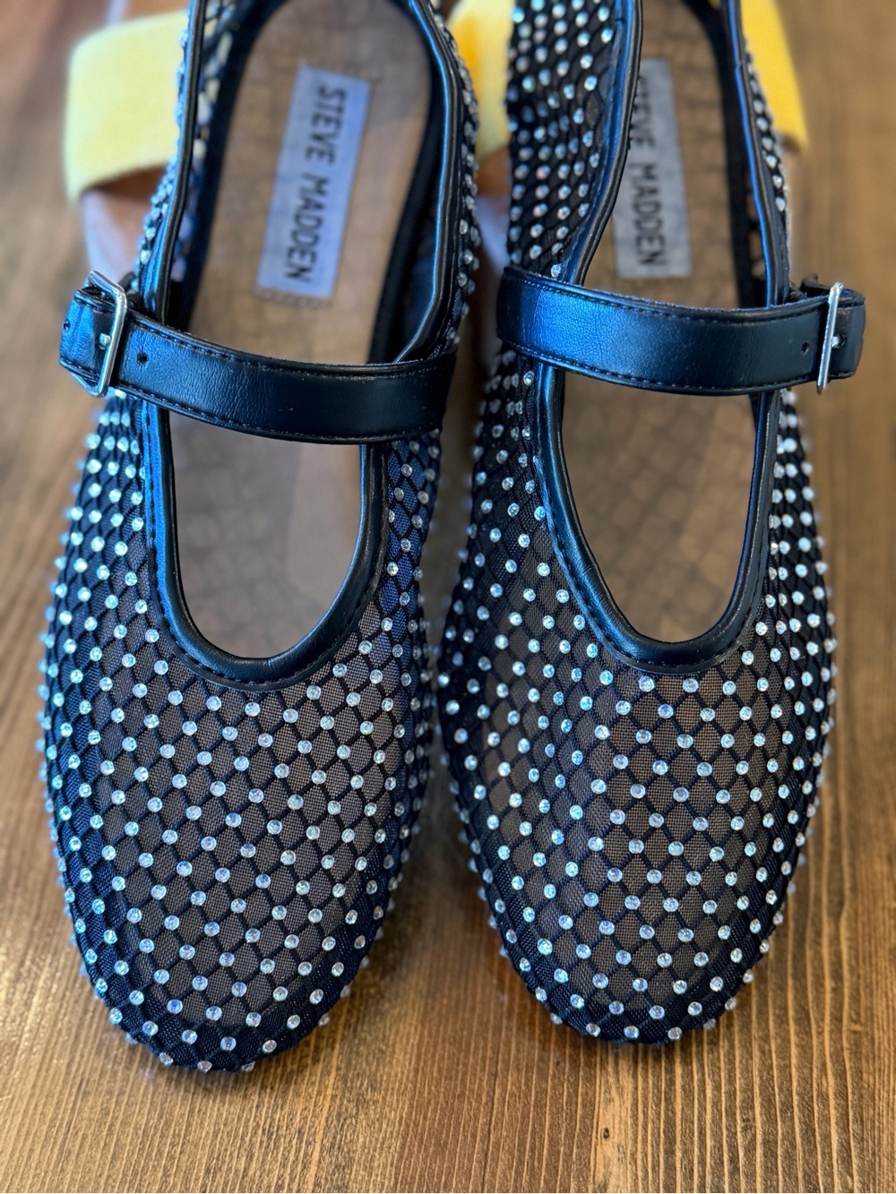 Steve Madden Black Mesh Mary Jane Flats with Silver Studs - Picture 2 of 4